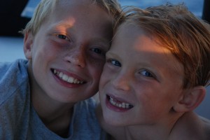 Bryson and Porter are all cleaned up after our long day and ready for a fun night out on the "town" on Cooper Island.