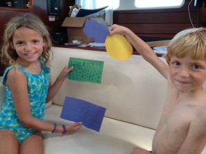 Reese and Porter wrote a report (as a surprise) about ocean evaporation, complete with props and a little skit.