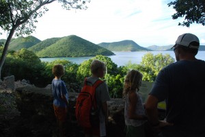 Chris and the kids reading about plantation life long ago