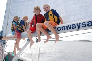 Max and Jack quickly learn how to climb the boom.