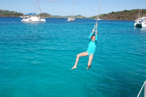 Reese demonstrates how to swing off the halyard