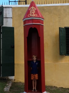 Porter poses in the guard house.  Only the Scandinavians are this cute about security.