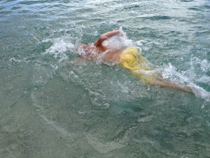 Porter practices his freestyle swimming.  He's coming along!