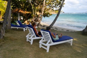 Wendy and Erica holding down the lounge chairs