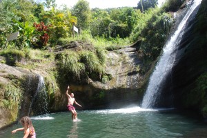 Chris jumps off the cliff into the chilly water!