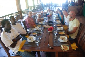 Enjoying a lovely luncheon together.