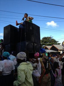 singing on top of the speakers