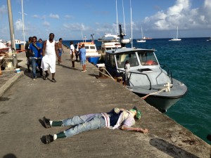 passed out.  right in the middle of the dock.