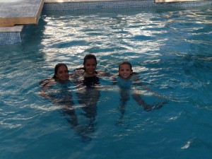 Reese makes friends with two sweet girls at the marina pool.